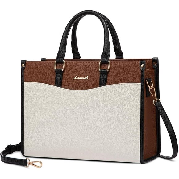 Handbags - Women Black-White-Brown PU Leather Shoulder Satchel Top Handle Tote Bags